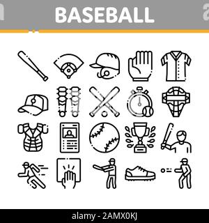 Baseball Game Tools Collection Icons Set Vector Stock Vector