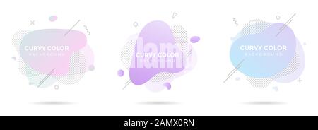 3 Modern liquid abstract element graphic gradient flat style design fluid pastel colors vector illustration set banner simple shape template for prese Stock Vector