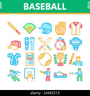 Baseball Game Tools Collection Icons Set Vector Stock Vector
