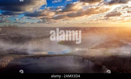 Top view of the beautiful landscape on a sunny day Stock Photo