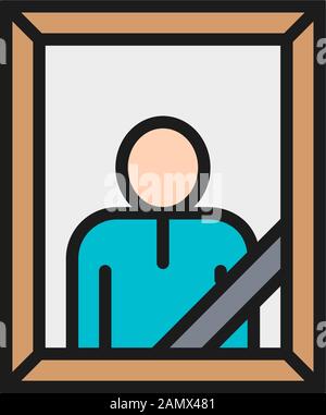 Funeral photo, cemetery flat color line icon. Isolated on white background Stock Vector