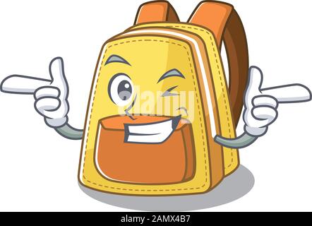 mascot cartoon design of kids school backpack with Wink eye Stock Vector