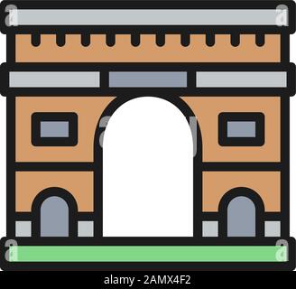 Triumphal Arch, landmark of Paris, France flat color line icon. Stock Vector