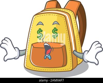 Happy rich kids school backpack with Money eye cartoon character style Stock Vector