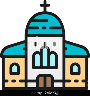 Church, cathedral flat color line icon. Isolated on white background Stock Vector