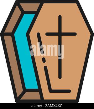 Coffin, tomb flat color line icon. Isolated on white background Stock Vector
