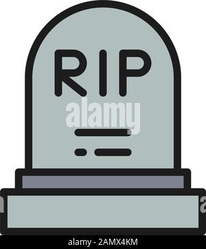 Tombstone, grave, gravestones flat color line icon. Isolated on white background Stock Vector