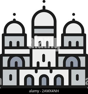 Basilica of the Sacred Heart, landmark of Paris, France flat color line icon. Stock Vector