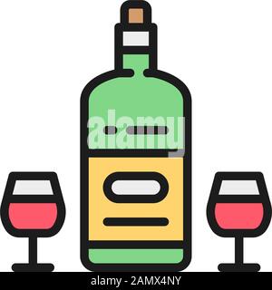 French wine, alcohol, holidays drink flat color line icon. Stock Vector