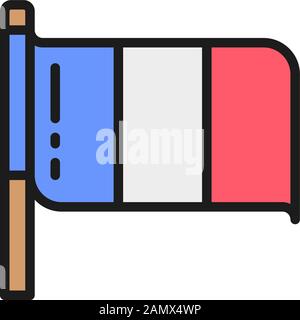 Flag of France flat color line icon. Isolated on white background Stock Vector
