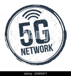 5G network sign or stamp on white background, vector illustration Stock Vector