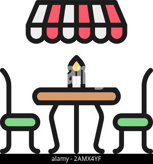 French street cafe flat color line icon. Isolated on white background Stock Vector