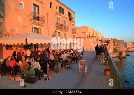 Restaurant SunSet Ortigia Stock Photo