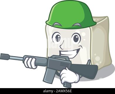 A cartoon design of sugar cube Army with machine gun Stock Vector