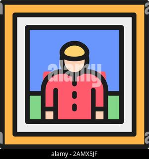 Man portrait, painting, photo, selfie flat color line icon. Stock Vector