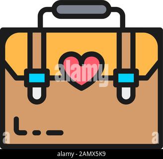 Vector women bag, female briefcase flat color line icon. Stock Vector