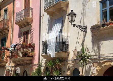 Houses of the old town Ortygia, Syracuse, Sicily, Italy, Stock Photo