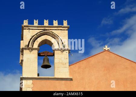 Bell tower of the Church of Saint Augustine, Ex Chiesa Di Sant'Agostino, Taormina Stock Photo