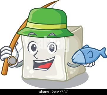 A Picture of happy Fishing sugar cube design Stock Vector