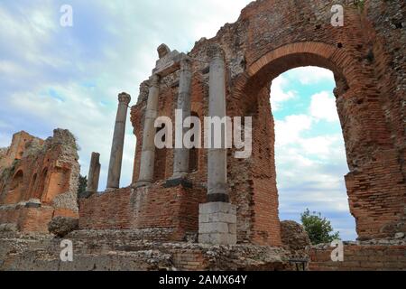 Ancient Greek theatre (Teatro Greco) of Taormina. Teatro antico di Taormina Stock Photo