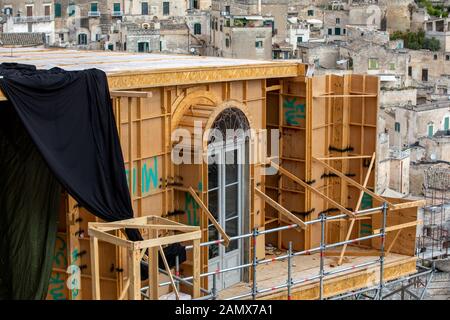 Matera, Italy - Sept 15, 2019: Bond apartment from the movie  'No Time to Die' in Sassi, Matera, Italy. Fictional hotel in the Piazzetta Pascoli area Stock Photo