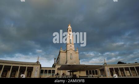 Illuminated view of famous fatima church catholic,our lady of portugal, religion Stock Photo