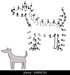 Connect the numbers and draw a cute wolf Stock Vector