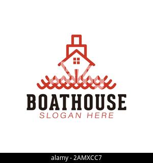 boat house mono line logo Ideas. Inspiration logo design. Template Vector Illustration. Isolated On White Background Stock Vector