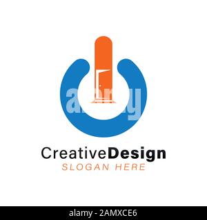 open door. power button logo Ideas. Inspiration logo design. Template Vector Illustration. Isolated On White Background Stock Vector