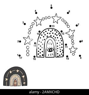 Connect the dots and draw a magic rainbow Stock Vector