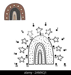 Dot to dot puzzle game for kids. Join the digits and draw a cute rainbow Stock Vector