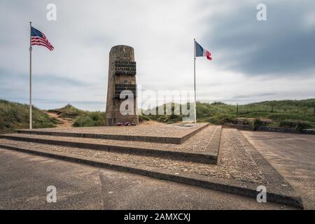 Memorial to the landing of the U.S. 2nd Armoured Division and the Free French Army, Utah Beach, Normandy Stock Photo