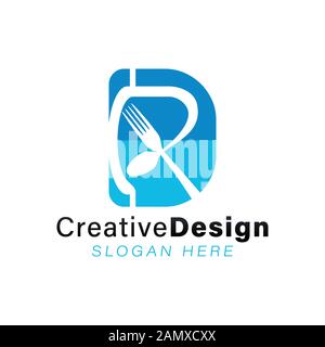 Initial letter D R. crossed spoon and fork restaurant Modern Logo Ideas. Inspiration logo design. Template Vector Illustration. Isolated On White Back Stock Vector