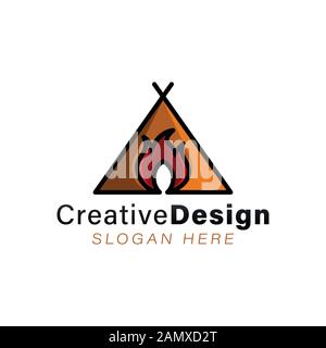 camp fire. tent logo Ideas. Inspiration logo design. Template Vector Illustration. Isolated On White Background Stock Vector