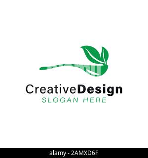 spoon and leaf. healthy logo Ideas. Inspiration logo design. Template Vector Illustration. Isolated On White Background Stock Vector