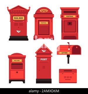 Red mail box set of public and private address postboxes Stock Vector