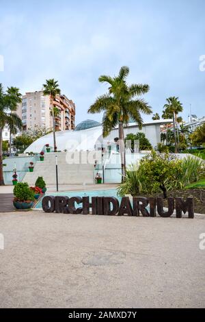 The entrance to the orchidarium/orchid house in Estepona, Malaga, Spain Stock Photo