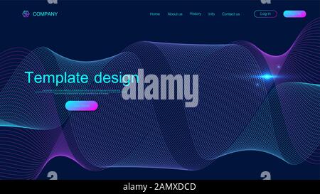 Website template design. Asbtract scientific background with colorful dynamic waves, hexagonal innovation pattern. Modern landing page for websites or Stock Vector