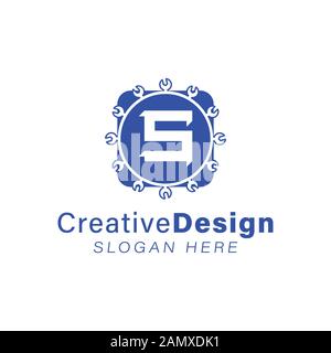 Initial letter s workshop , garage, machine shop Modern Logo Ideas. Inspiration logo design. Template Vector Illustration. Isolated On White Backgroun Stock Vector