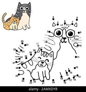Dot to dot puzzle for kids with cute cats - mother and her baby Stock Vector