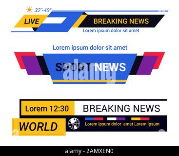 Breaking news bars and TV live report headers templates set Stock Vector