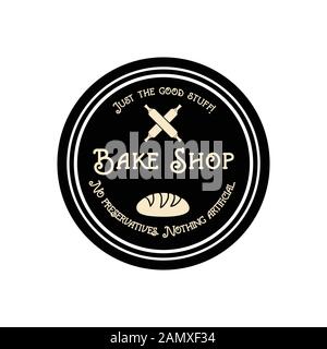 vintage bake shop. crossed wood rolling pin logo Ideas. Inspiration logo design. Template Vector Illustration. Isolated On White Background Stock Vector