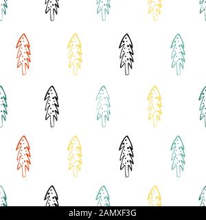 Seamless pattern with doodle Christmas trees. Winter background Stock Vector