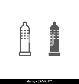 Condom line and glyph icon, rubber and protection, latex sign, vector graphics, a linear pattern on a white background, eps 10. Stock Vector
