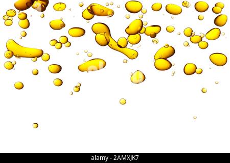 Oil Bubbles Isolated on White Background, Closeup Collagen Emulsion in Water. Stock Photo