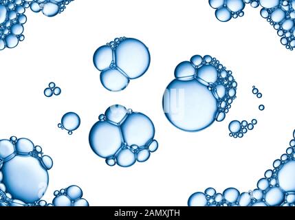 Closeup shot of foam bubbles from soap or shampoo washing , isolated on white background. Stock Photo