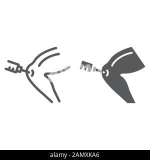 Knee injection line and glyph icon, orthopedic and medical, bone injection sign, vector graphics, a linear pattern on a white background. Stock Vector