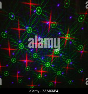 Abstract dot star circle round glitter defocus background backdrop. Illumination blurred abstract multicolored light flare geometric pattern Stock Photo