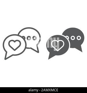 Love chat line and glyph icon, valentine and holiday, speech bubble message sign, vector graphics, a linear pattern on a white background, eps 10. Stock Vector