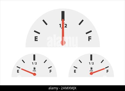 Gas tank gauge. Set of Fuel gauge scales. Fuel meter. Fuel indicator. Oil level tank bar meter. Collection Fuel gauge meter on a white Stock Vector